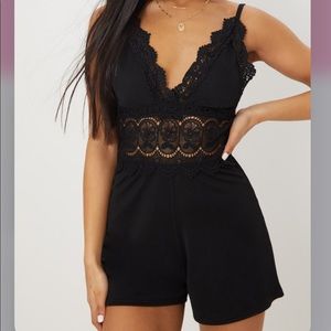 Black Strappy Crochet Trim Romper
